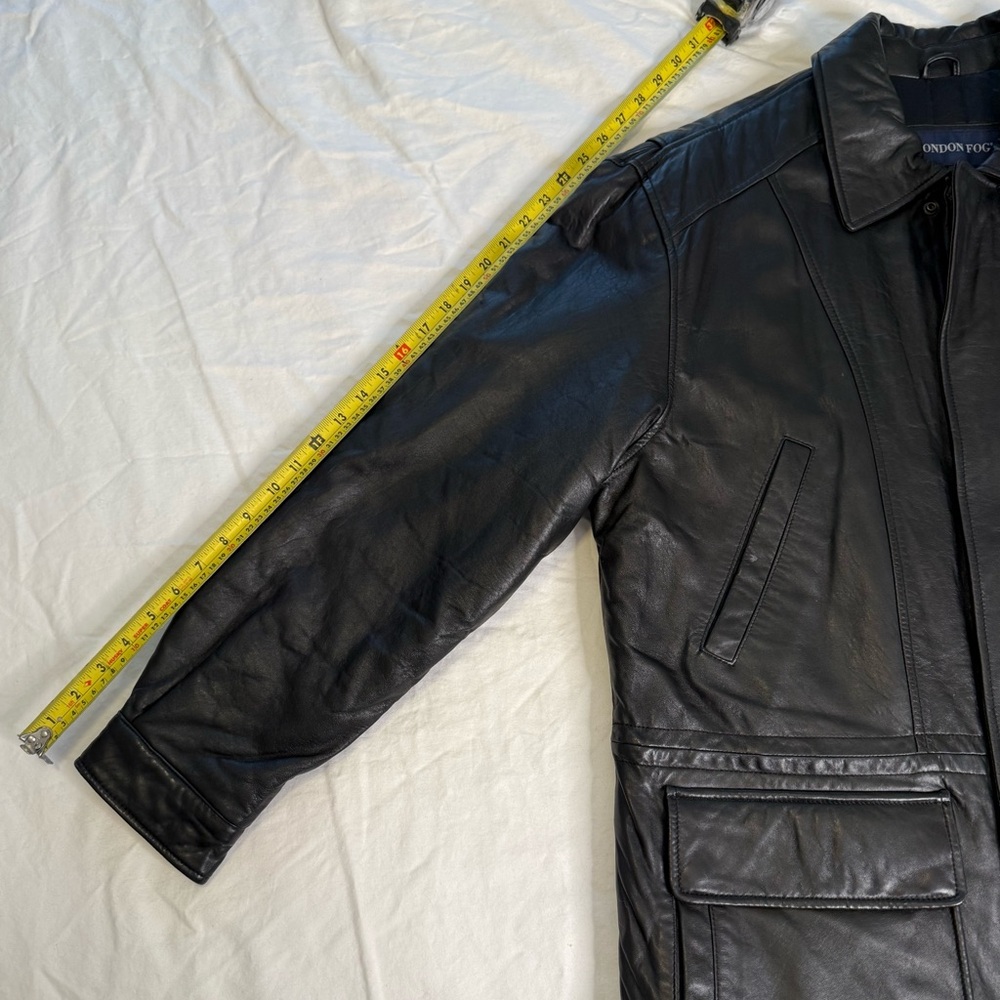 90s Minimalist Black Leather Field Jacket London Fog Utility Coat Lined S - Picture 14 of 15